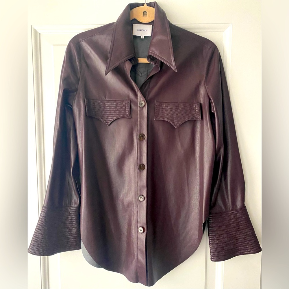 NANUSHKA WOMENS WESTERN DETAIL FAUX LEATHER BUTTON DOWN SHURT